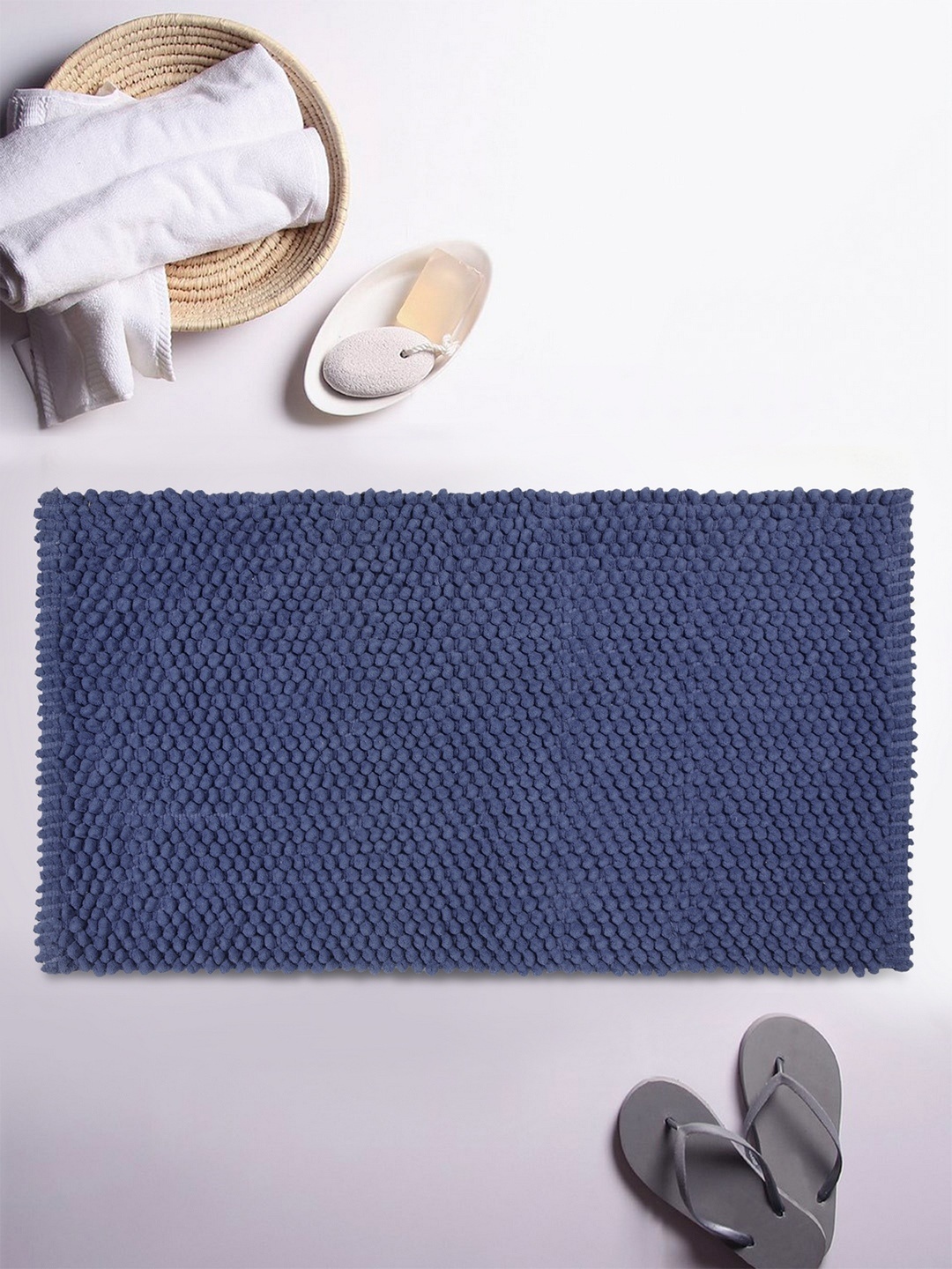 

ROMEE Blue Textured Rectangular Bath Rug