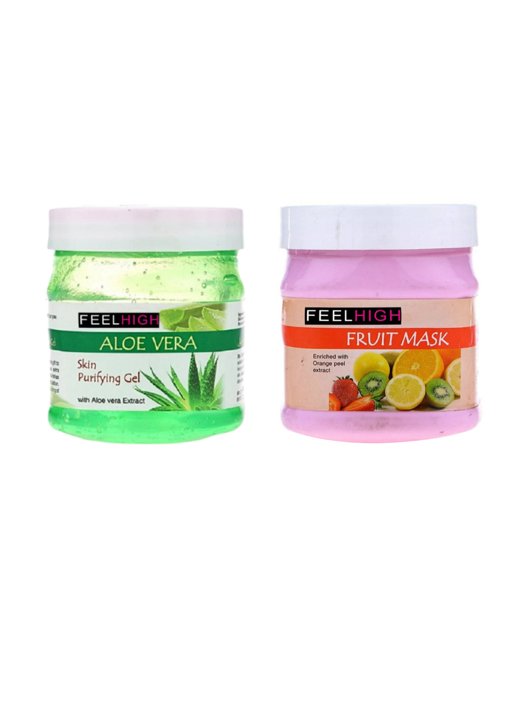 

FEELHIGH Set Of 2 Face & Body Aloe Vera Gel & Fruit Mask-500ml Each, Green