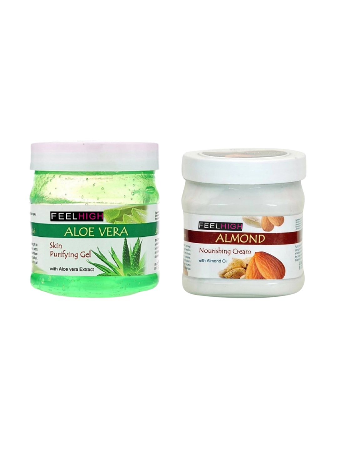 

FEELHIGH Set Of 2 Face & Body Aloe Vera Gel & Almond Cream-500ml Each, Green