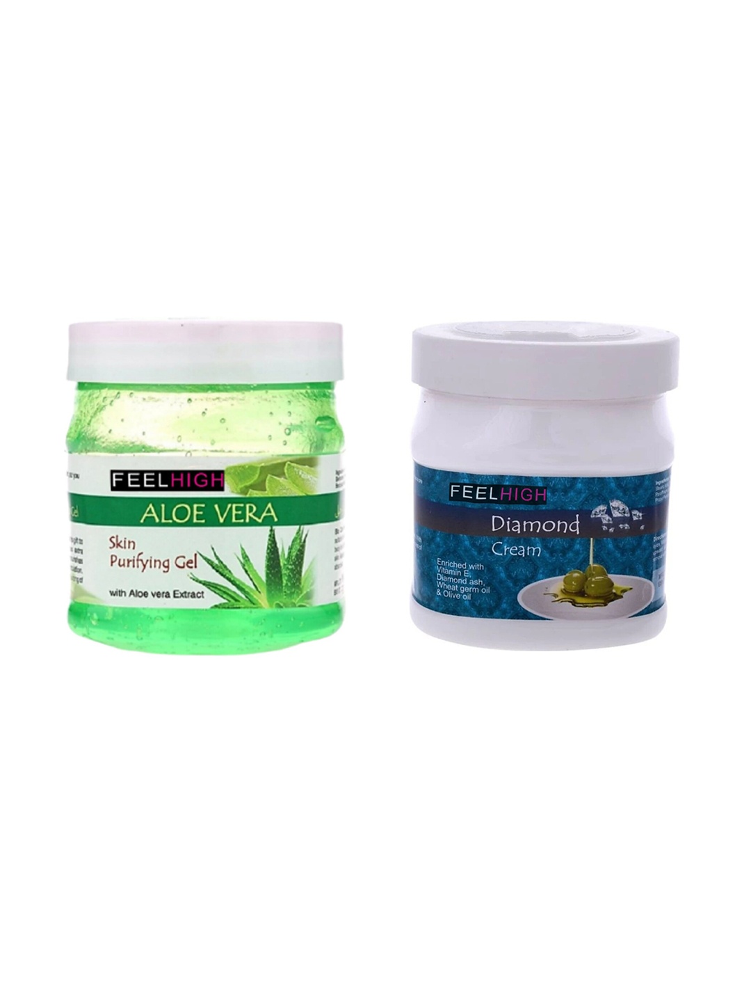 

FEELHIGH Set Of 2 Face & Body Aloe Vera Gel & Diamond Cream-500ml Each, Green