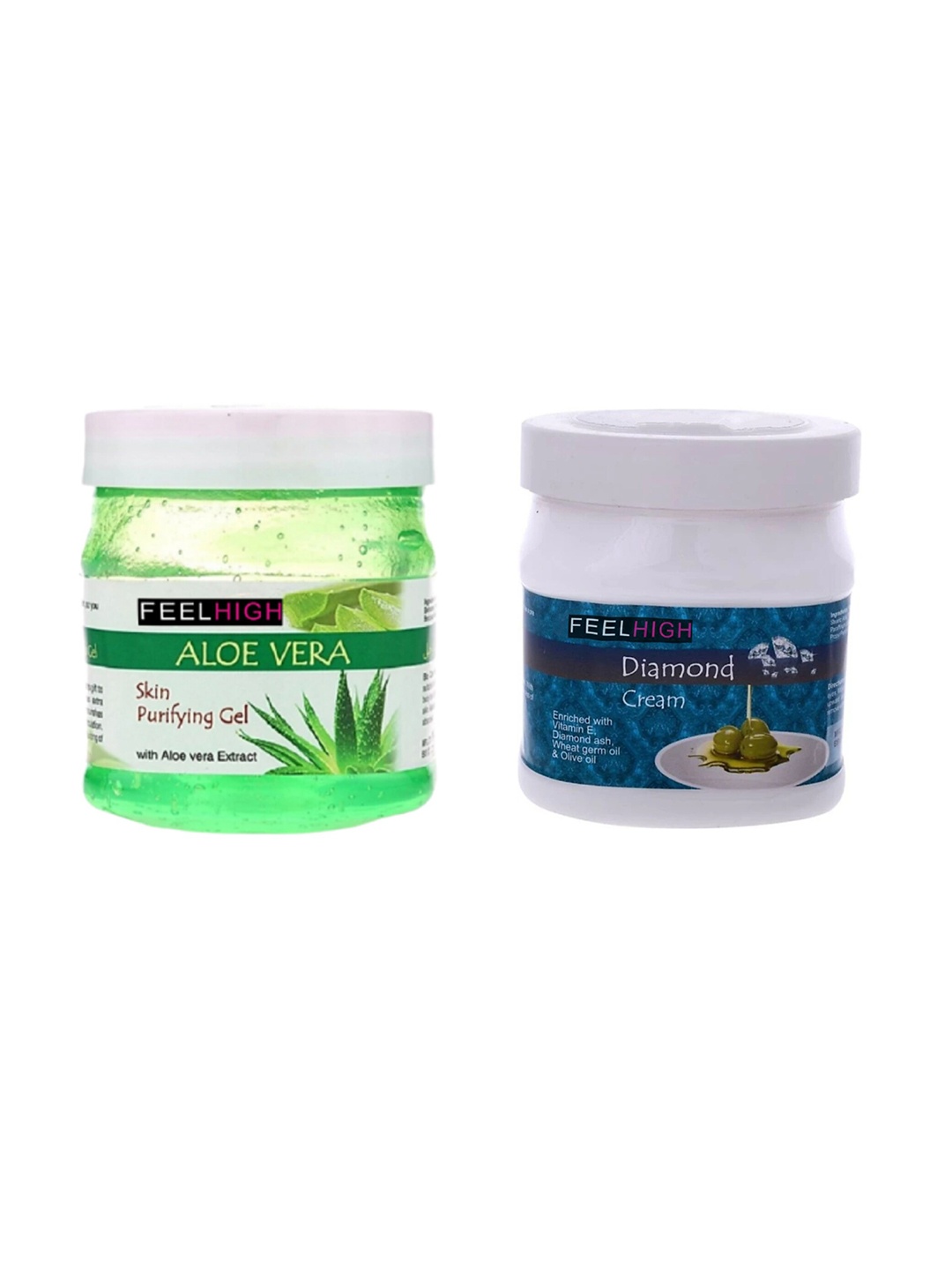 

FEELHIGH Set Of 2 Face & Body Aloe Vera Gel & Diamond Cream-500ml Each, Green