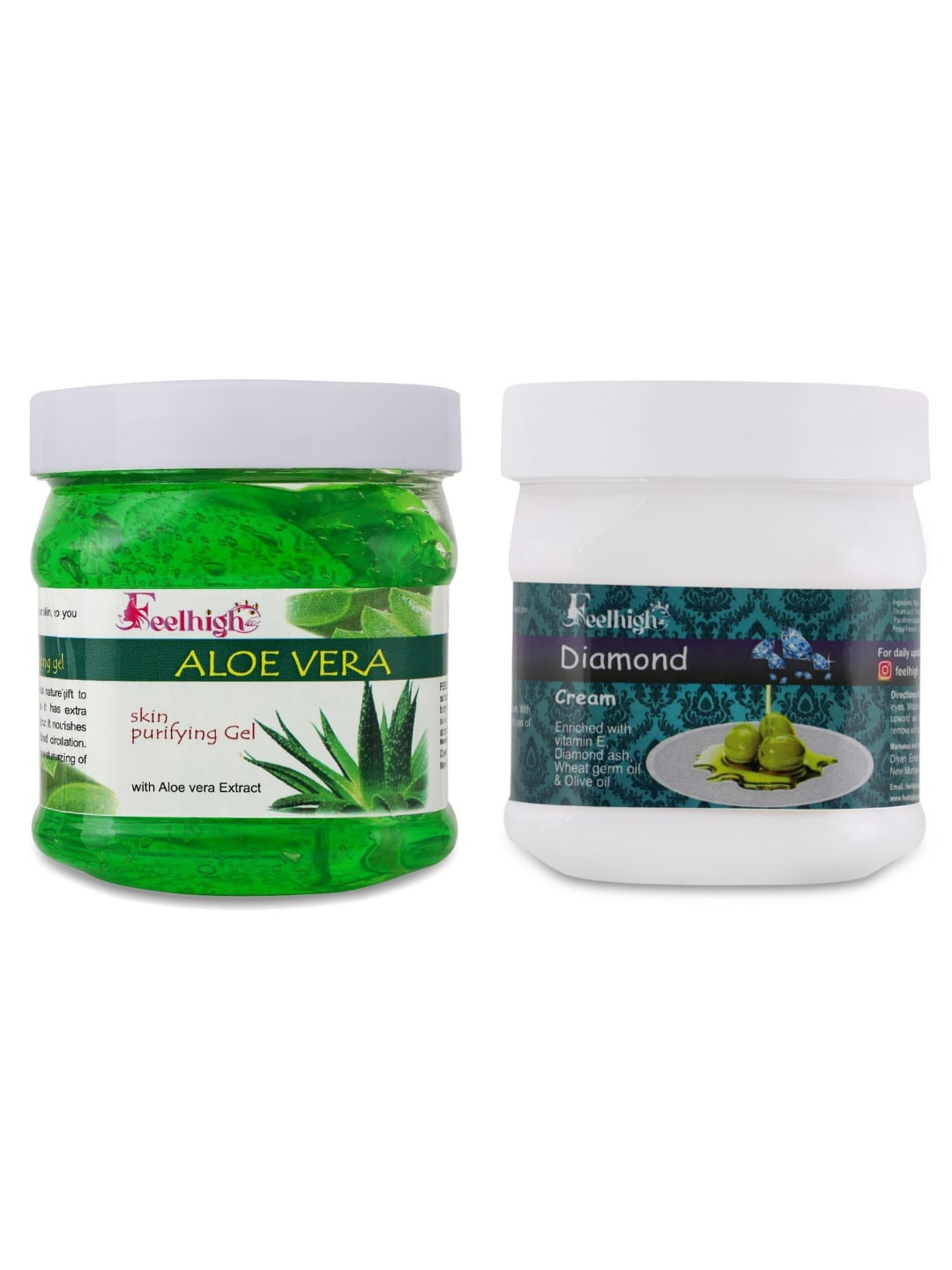 

FEELHIGH Set Of 2 Face & Body Aloe Vera Gel & Diamond Cream-500ml Each, Green