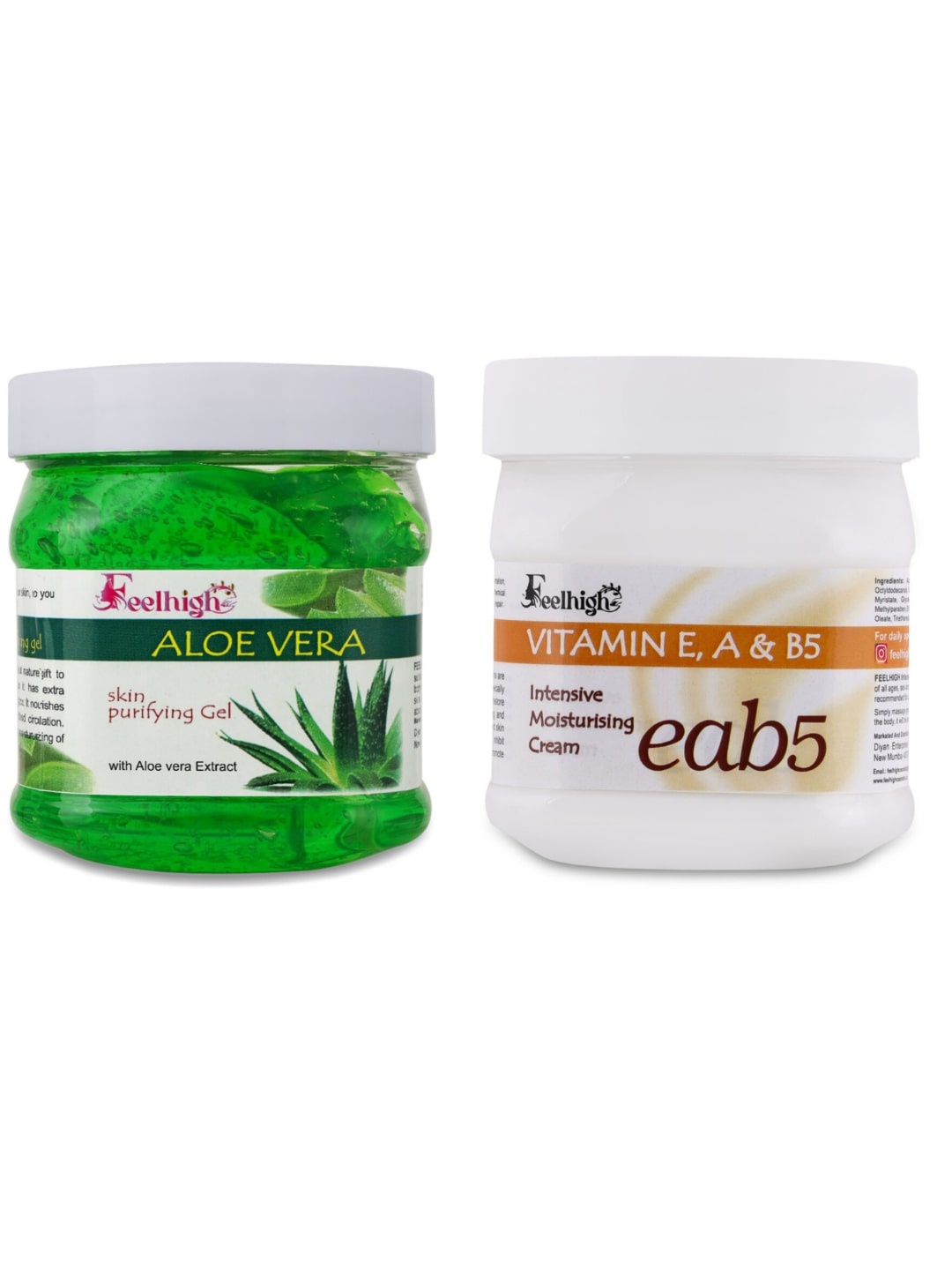

FEELHIGH Set Of 2 Face & Body Aloe Vera Gel & Vitamin Eab5 Cream-500ml Each, White