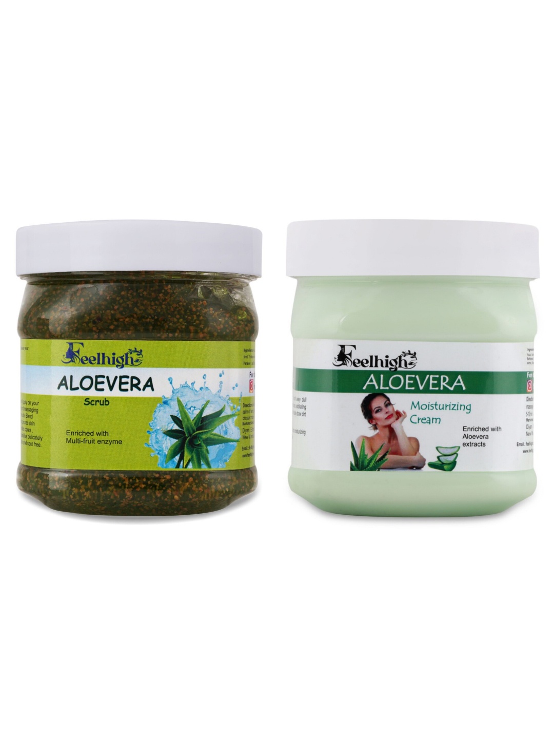 

FEELHIGH Set Of 2 Face & Body Aloe Vera Scrub & Moisturizing Cream-500ml Each, Green