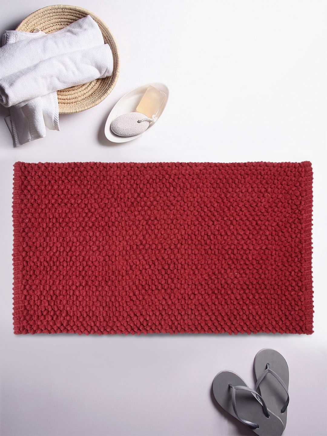 

ROMEE Red Textured Rectangular Bath Rug