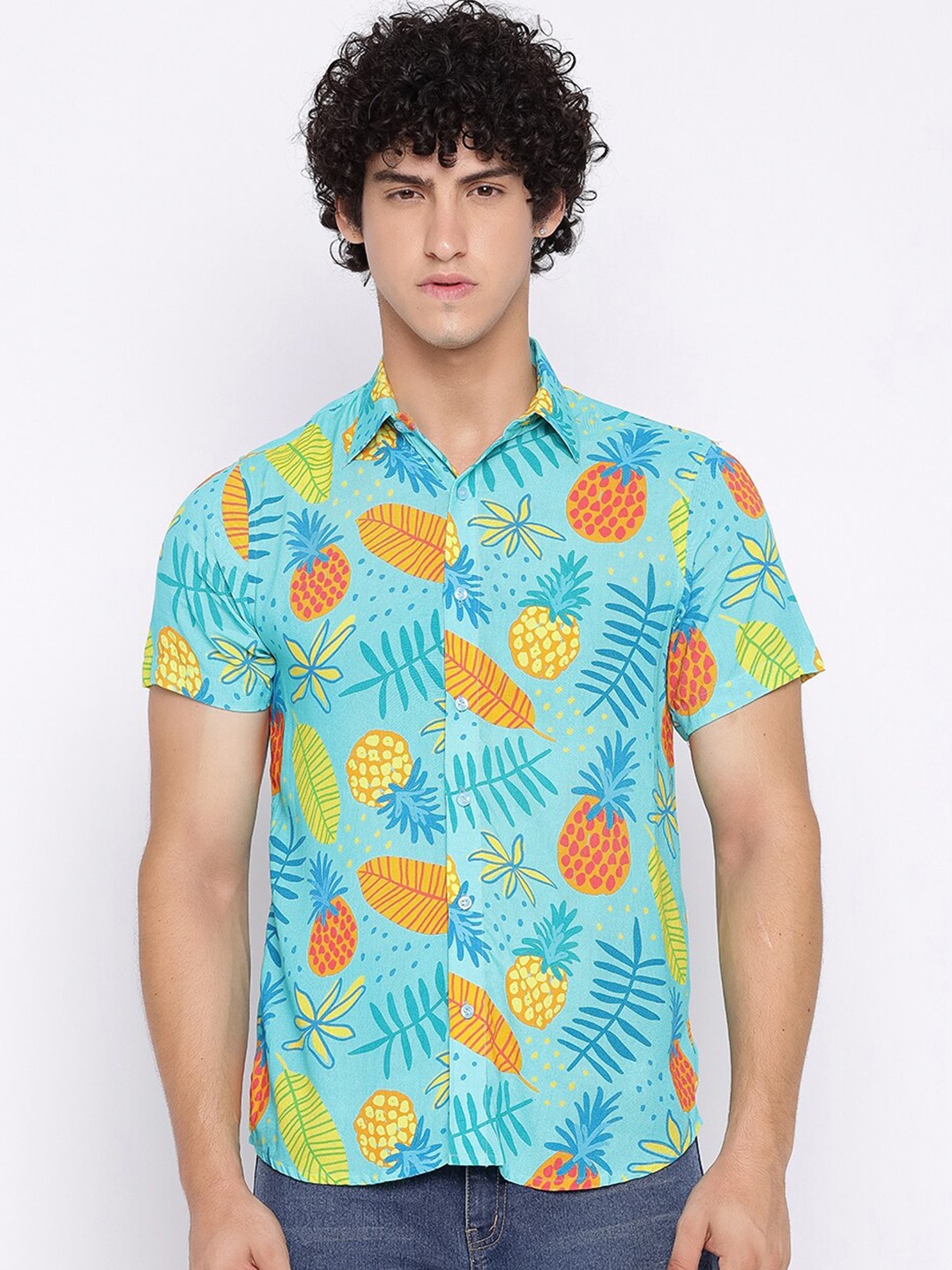 

Shurtz N Skurtz Tropical Printed Relaxed Fit Cotton Casual Shirt, Blue