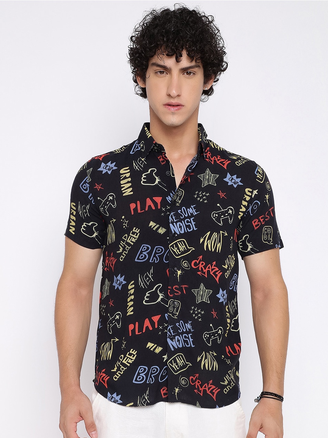 

Shurtz N Skurtz Conversational Printed Relaxed Fit Cotton Casual Shirt, Black