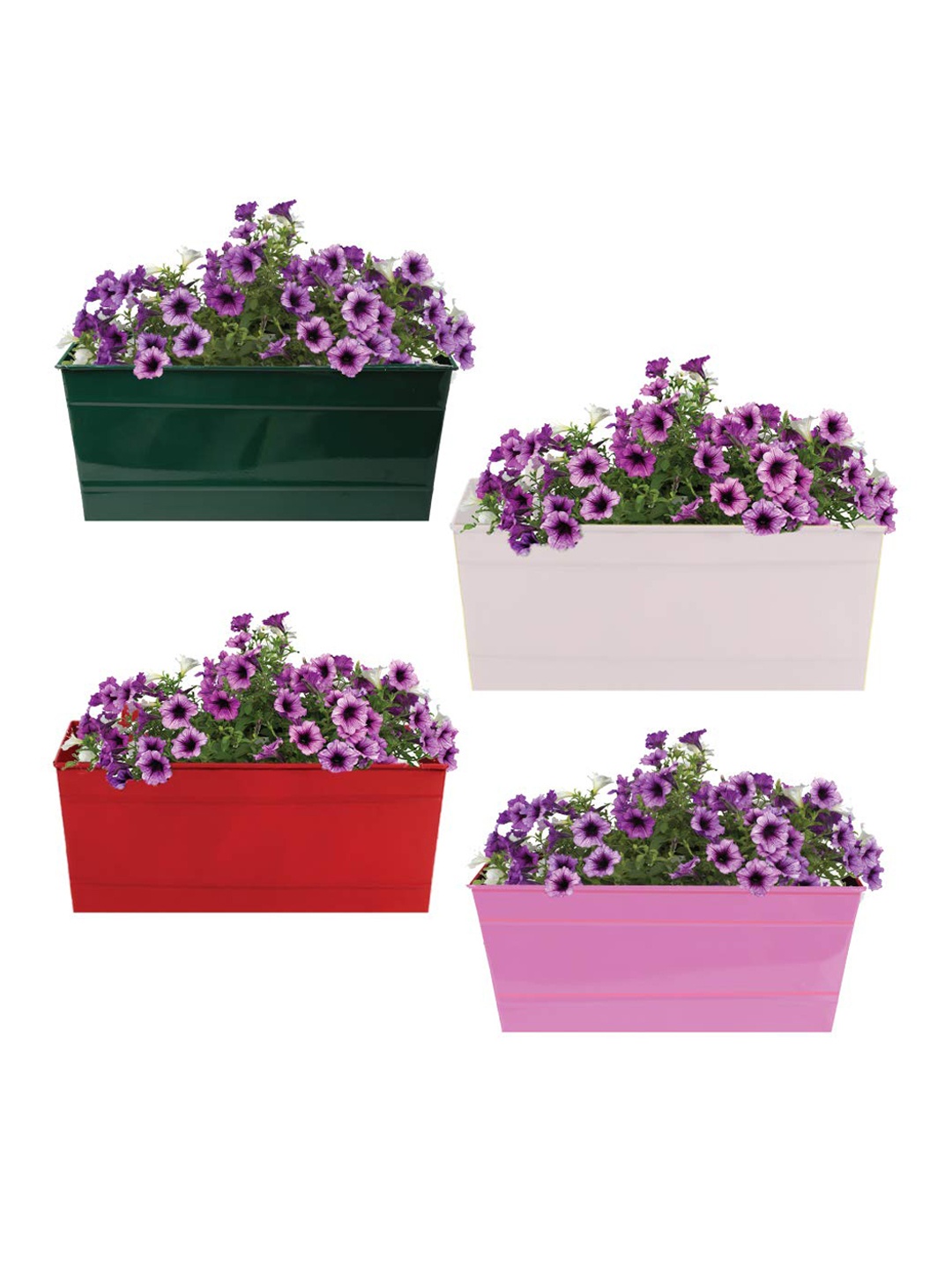 

TRUSTBASKET 4 Pcs Green & White Rectangular Planters, Magenta