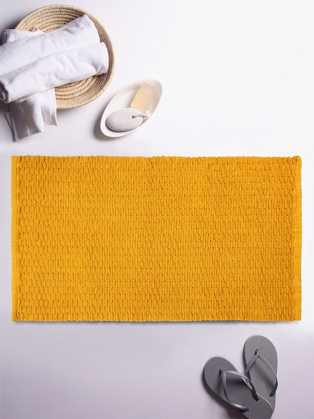 

ROMEE Yellow Textured Rectangular Bath Rug