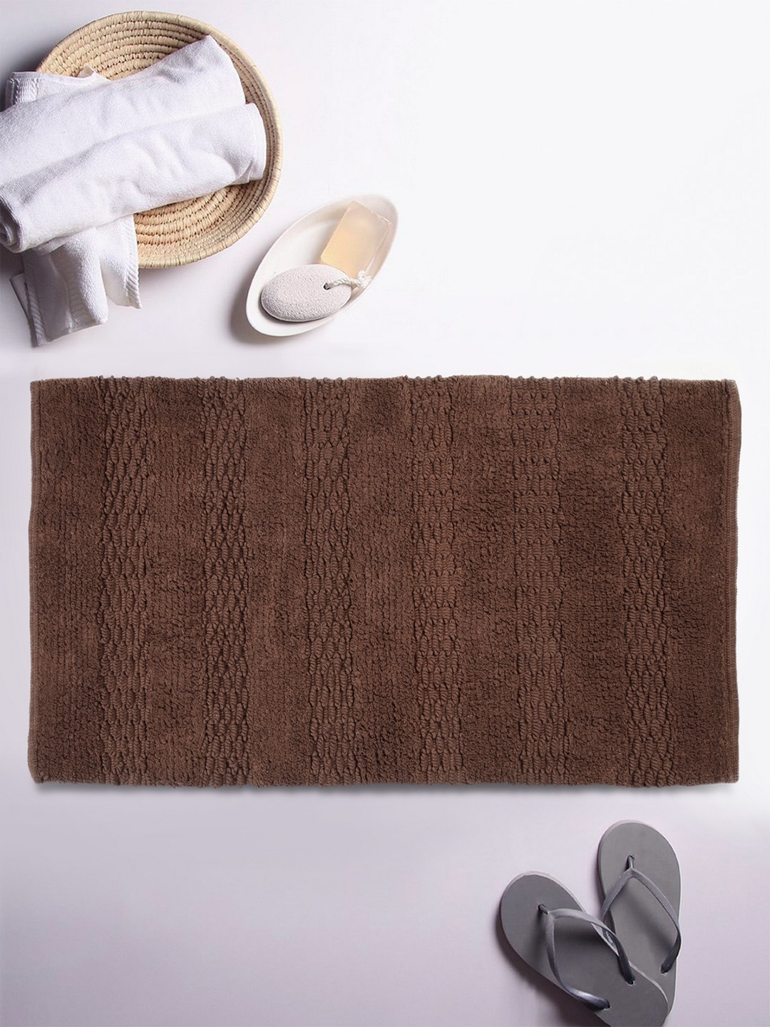 

ROMEE Brown Textured Rectangular Bath Rug