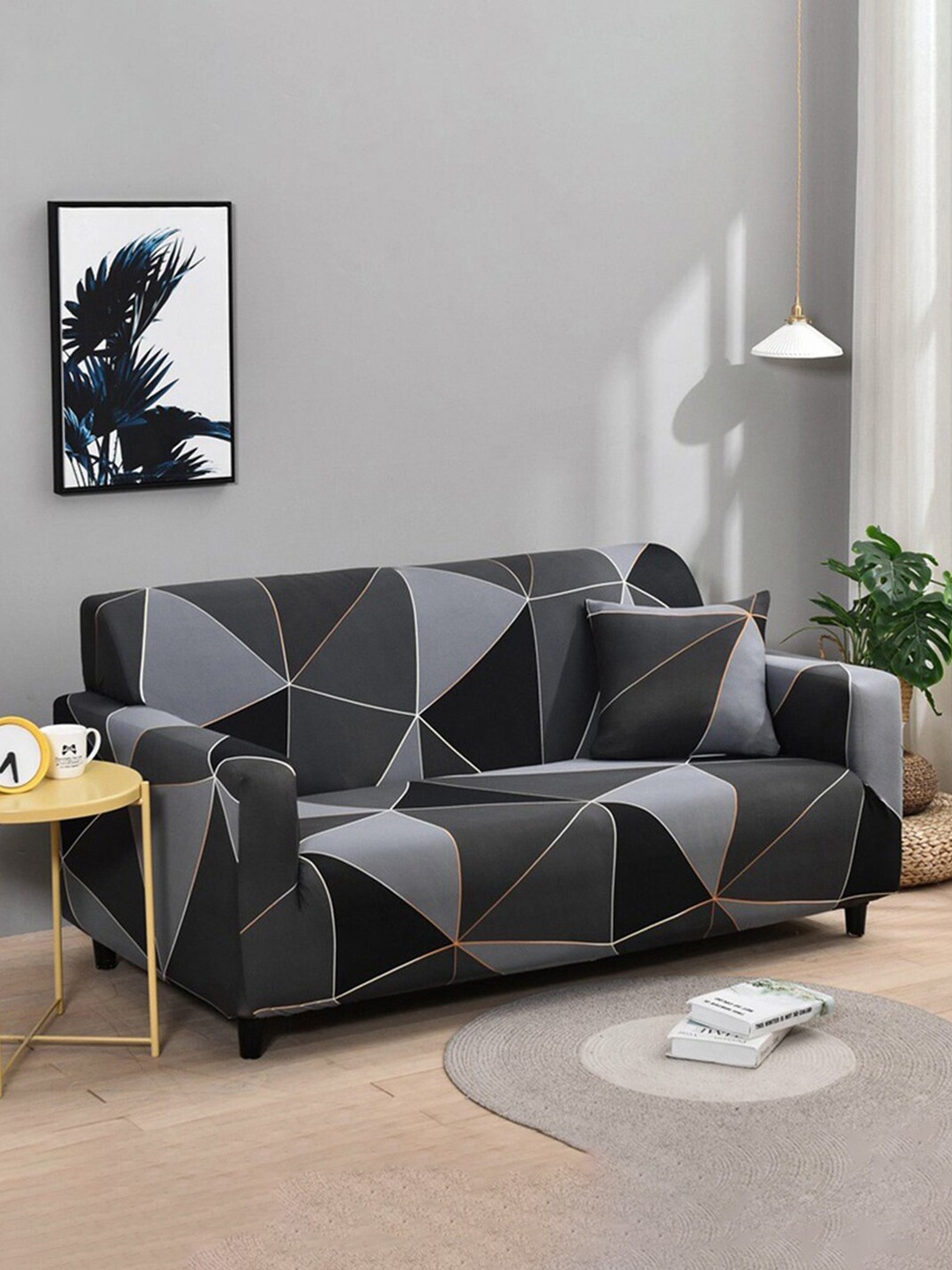 

YouBella Grey & Black Geometric Printed 3-Seater Sofa Cover