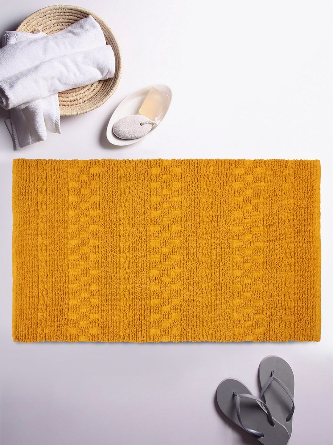 

ROMEE Yellow Textured Rectangular Bath Rug