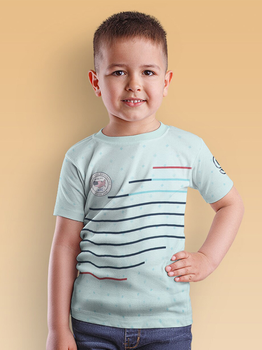 

Duke Boys Striped Round Neck Cotton Slim Fit T-shirt, Blue