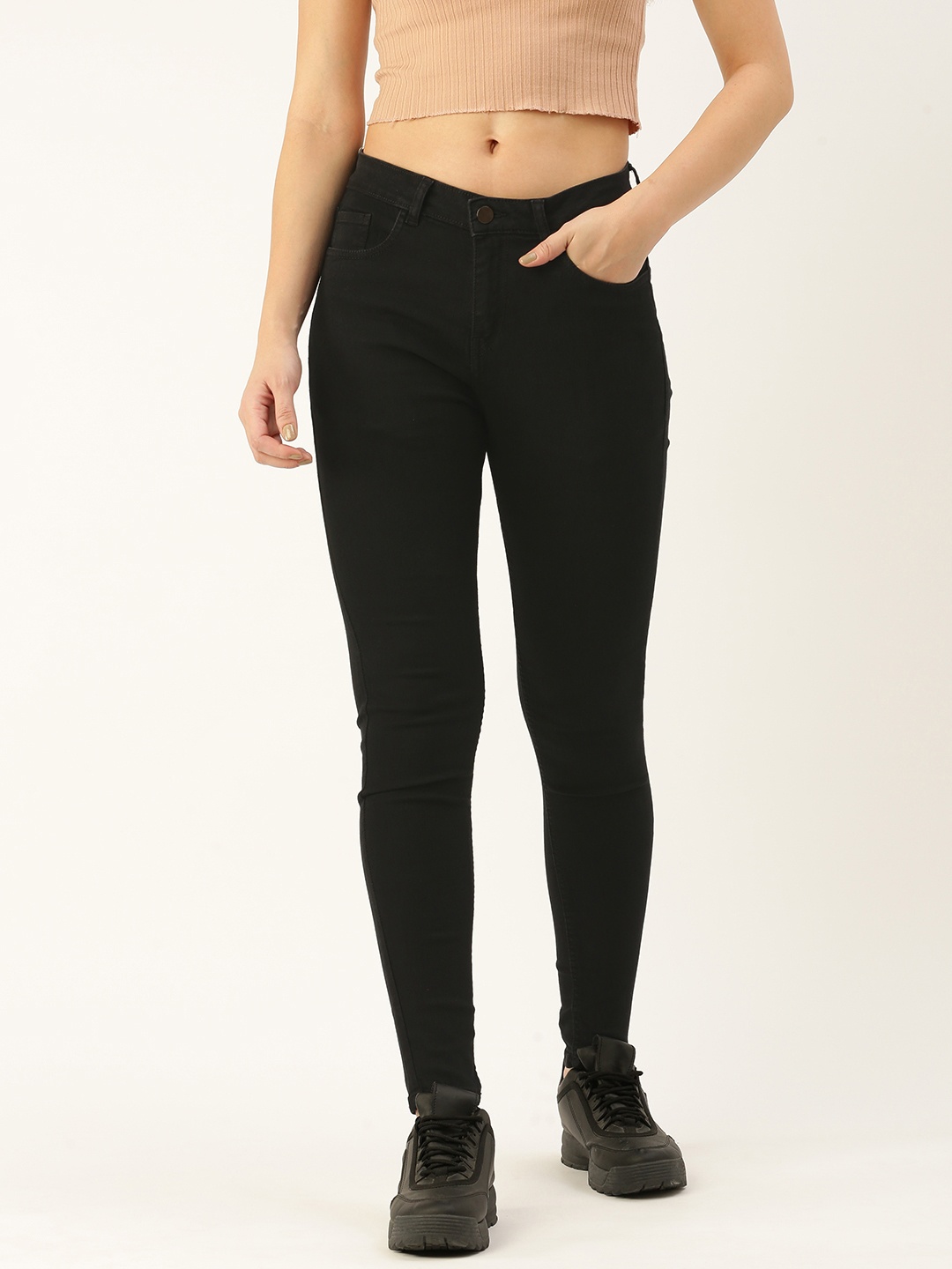 

AMUKTI Women Solid Slim Fit Stretchable Jeans, Black