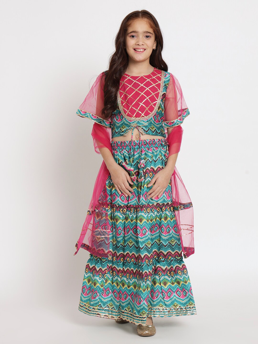 

Readiprint Girls Printed Ready to Wear Lehenga & Blouse With Dupatta, Green