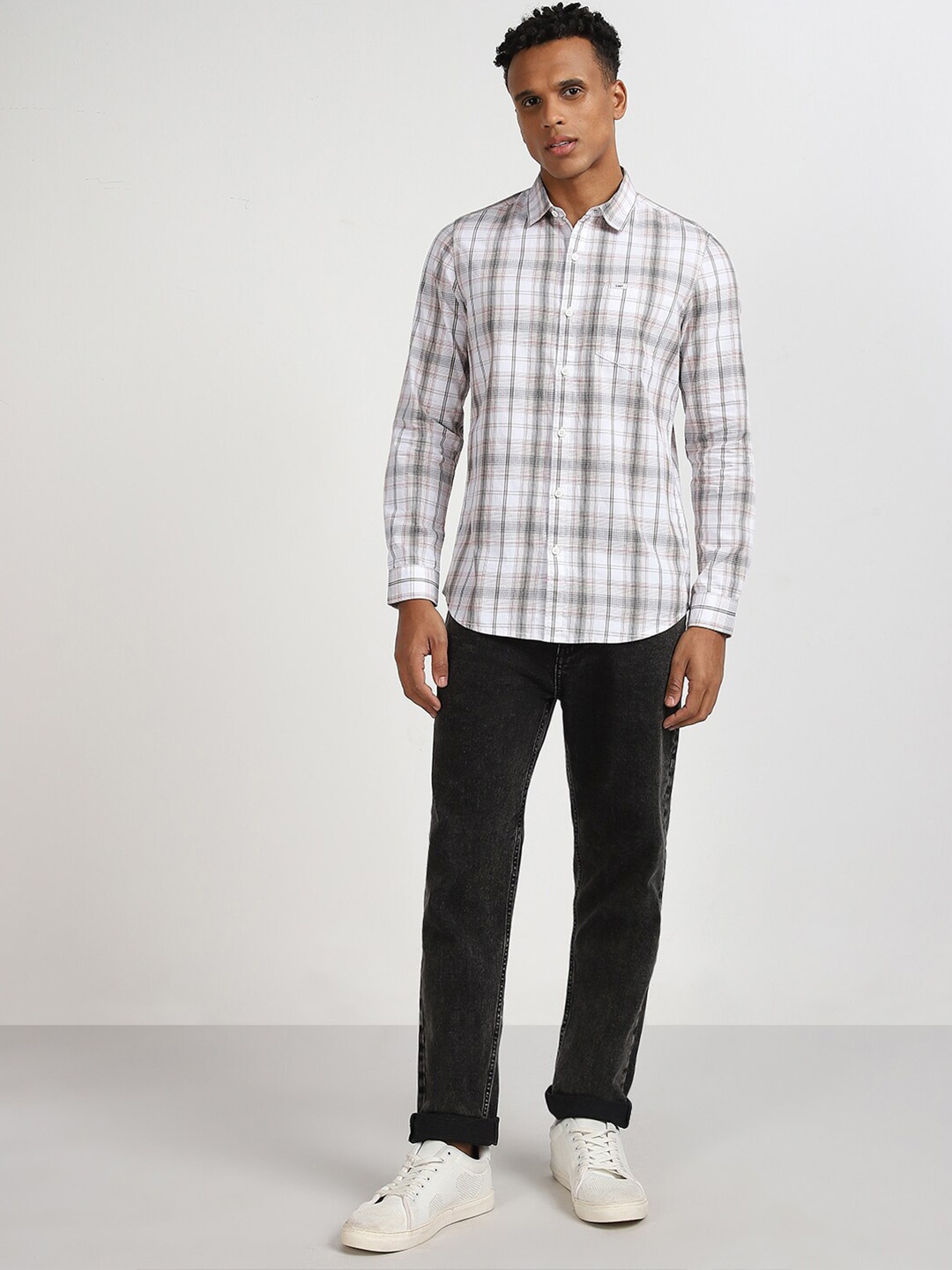 

Lee Checked Spread Collar Slim Fit Cotton Casual Shirt, White