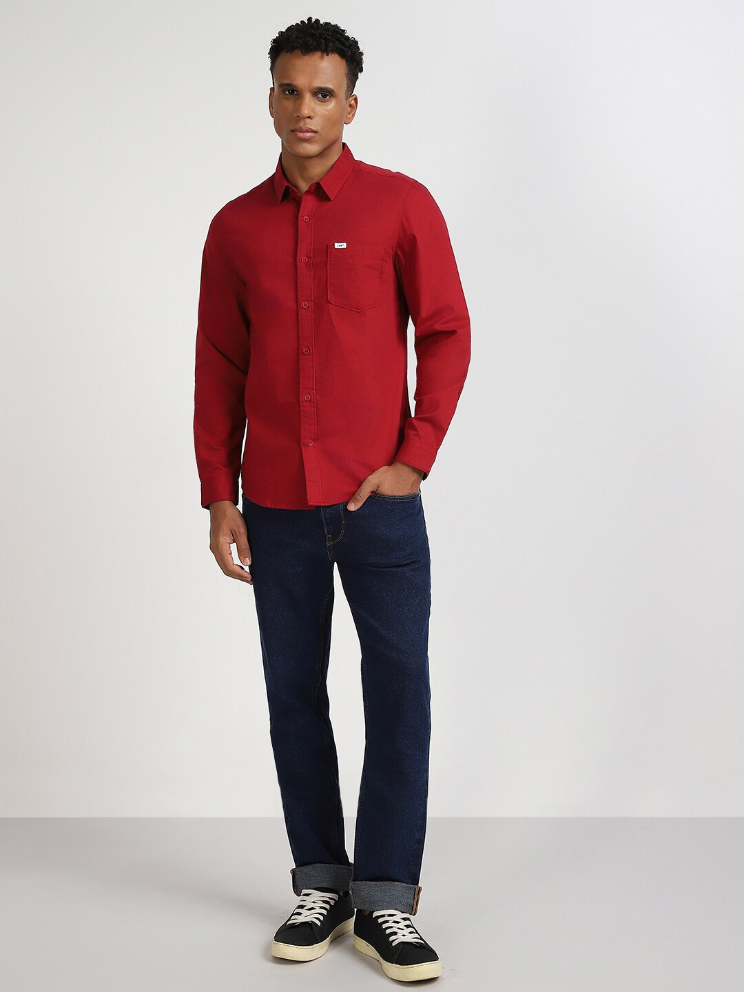 

Lee Spread Collar Cotton Casual Slim Fit Shirt, Red