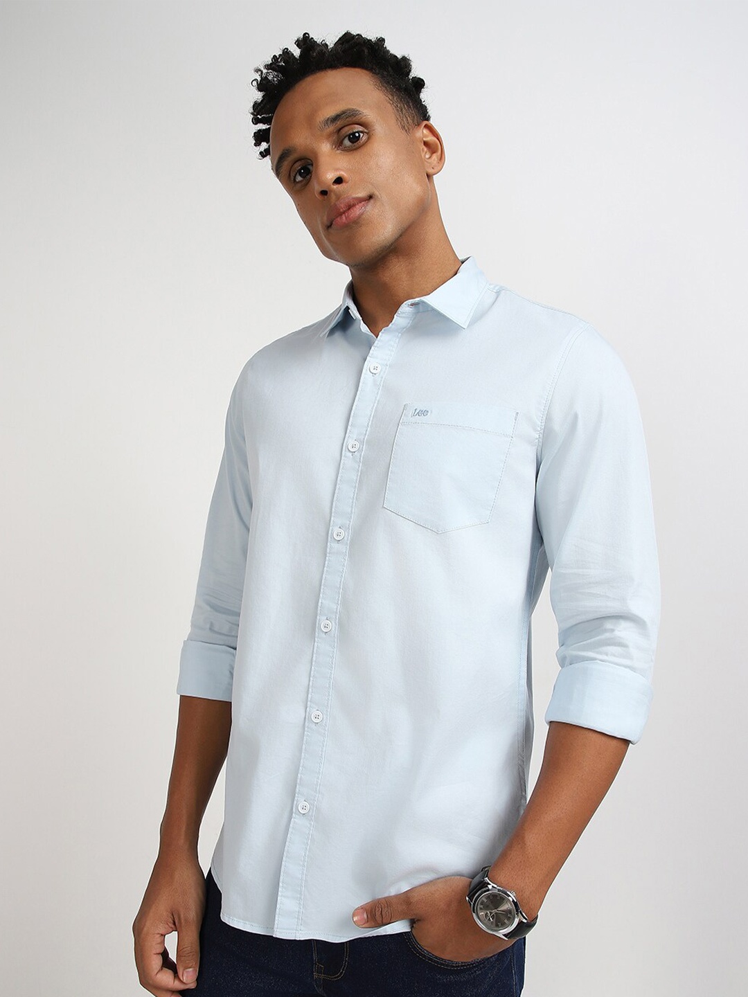 

Lee Spread Collar Cotton Casual Shirt, Blue