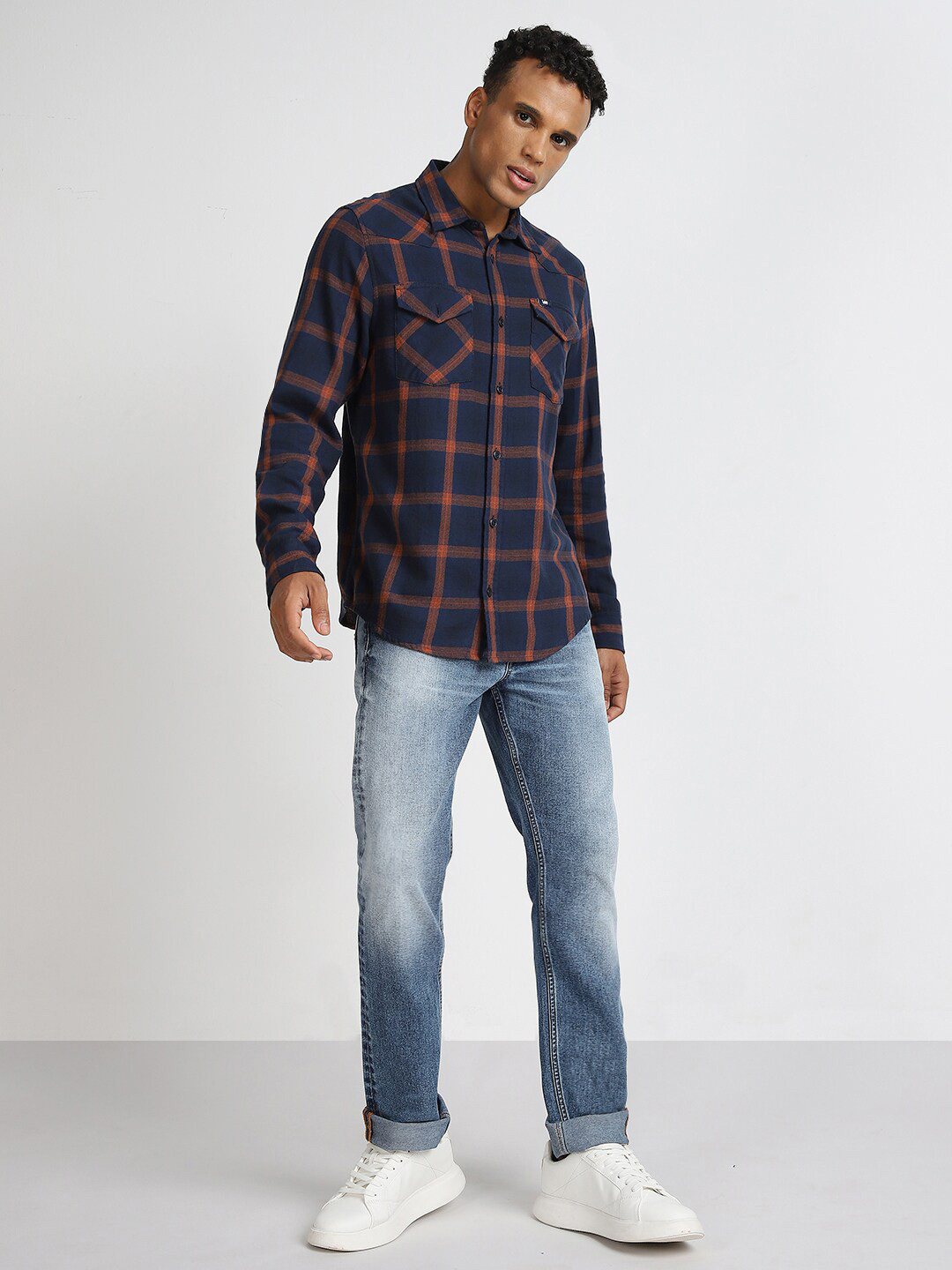 

Lee Tartan Checks Checked Spread Collar Cotton Casual Shirt, Blue