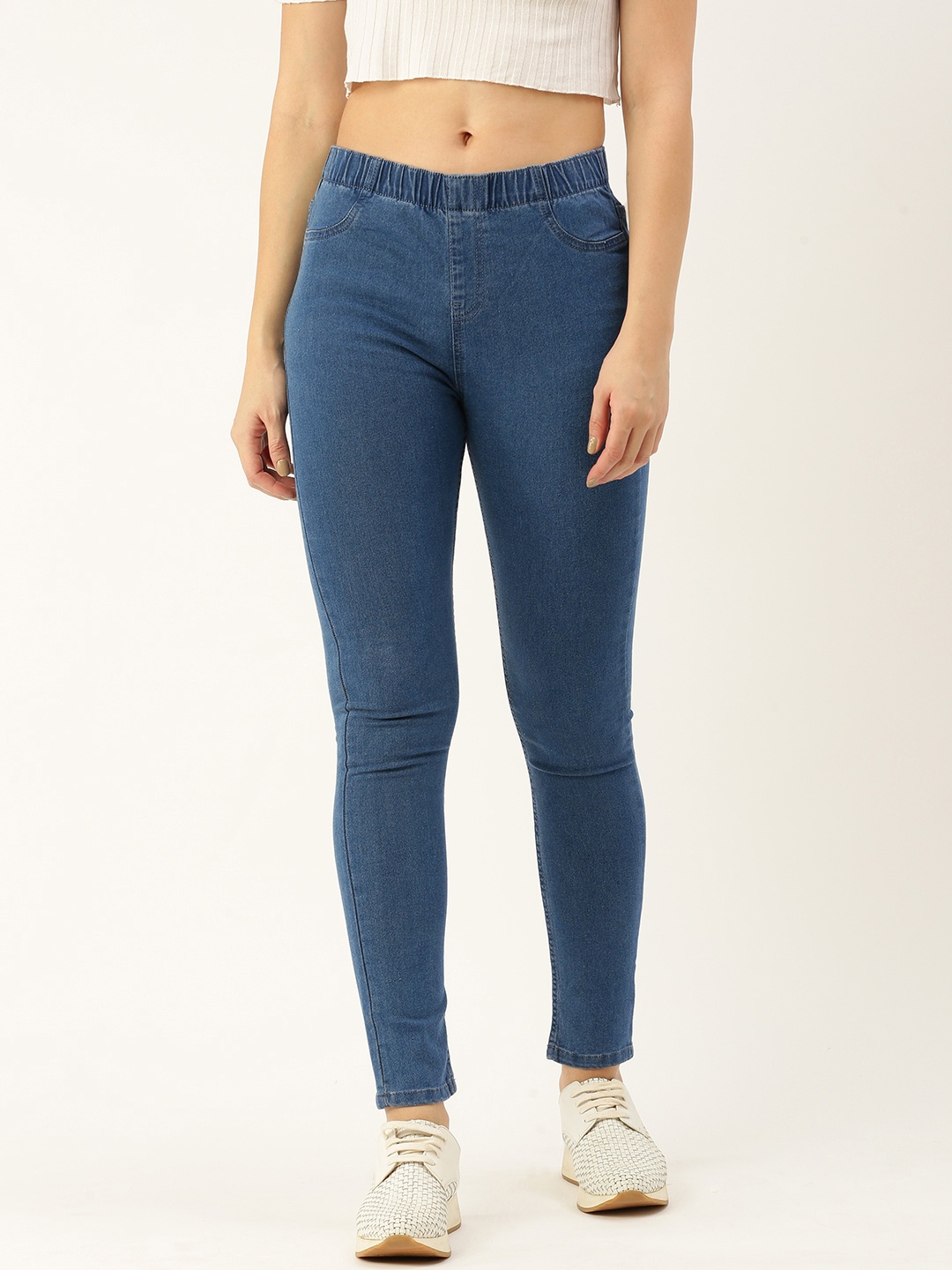 

AMUKTI Women Solid Slim Fit Ankle Length Jeggings, Blue