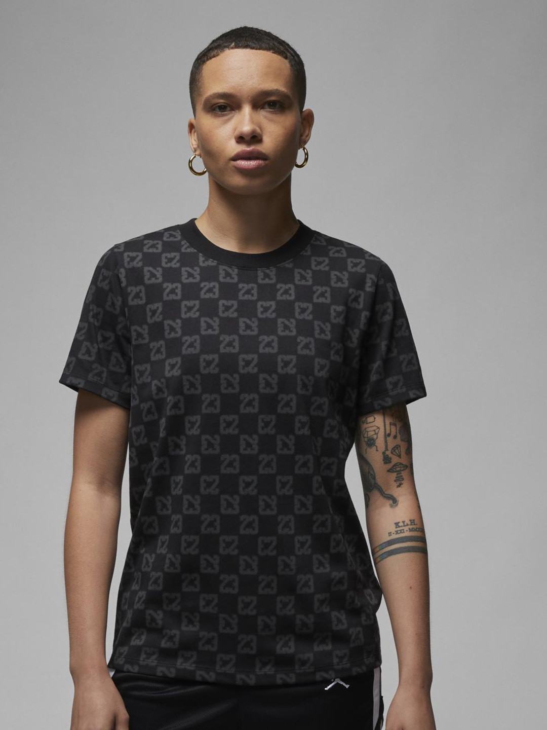 

Nike Jordan Conversational Printed Round Neck Pure Cotton J SS CREW AOP T-shirt, Black