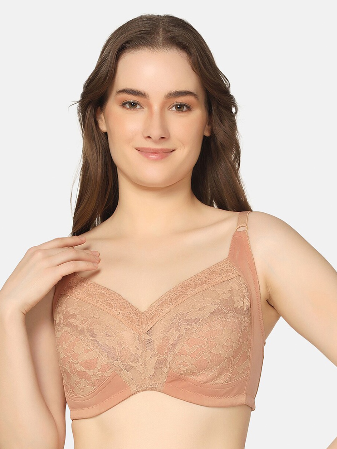 

Da Intimo Beige Lace Full Coverage Non Padded Minimizer Bra All DAy Comfort