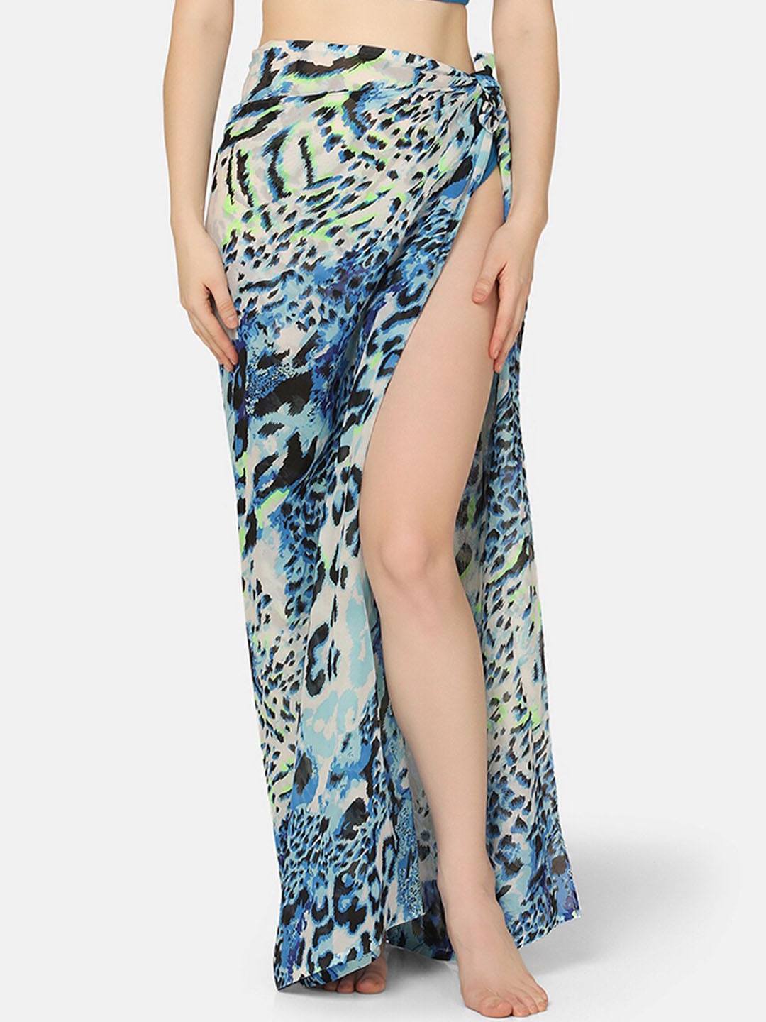 

Da Intimo Blue & Black Animal Printed Georgette Wrap Around Sarong