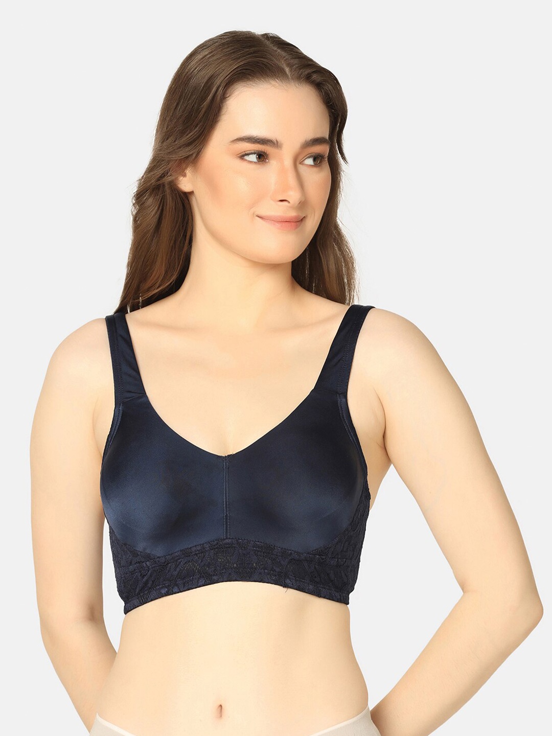 

Da Intimo Navy Blue Full Coverage Non Padded Every Day Bra All Day Comfort