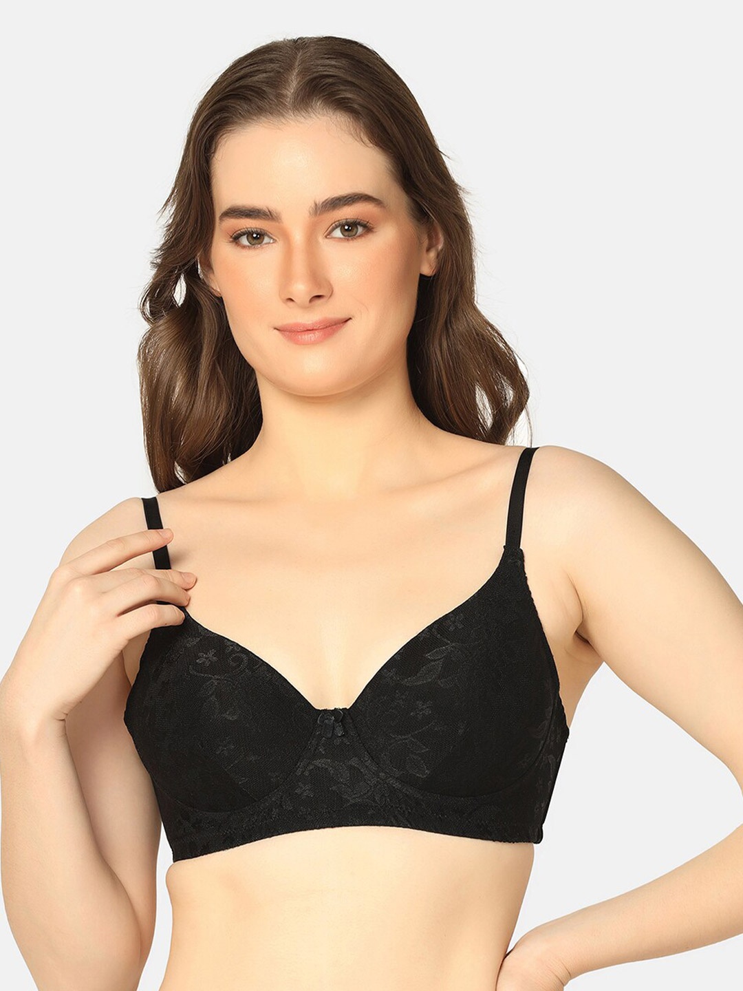 

Da Intimo Black Lace Full Coverage Lightly Padded T-Shirt Bra All Day Comfort