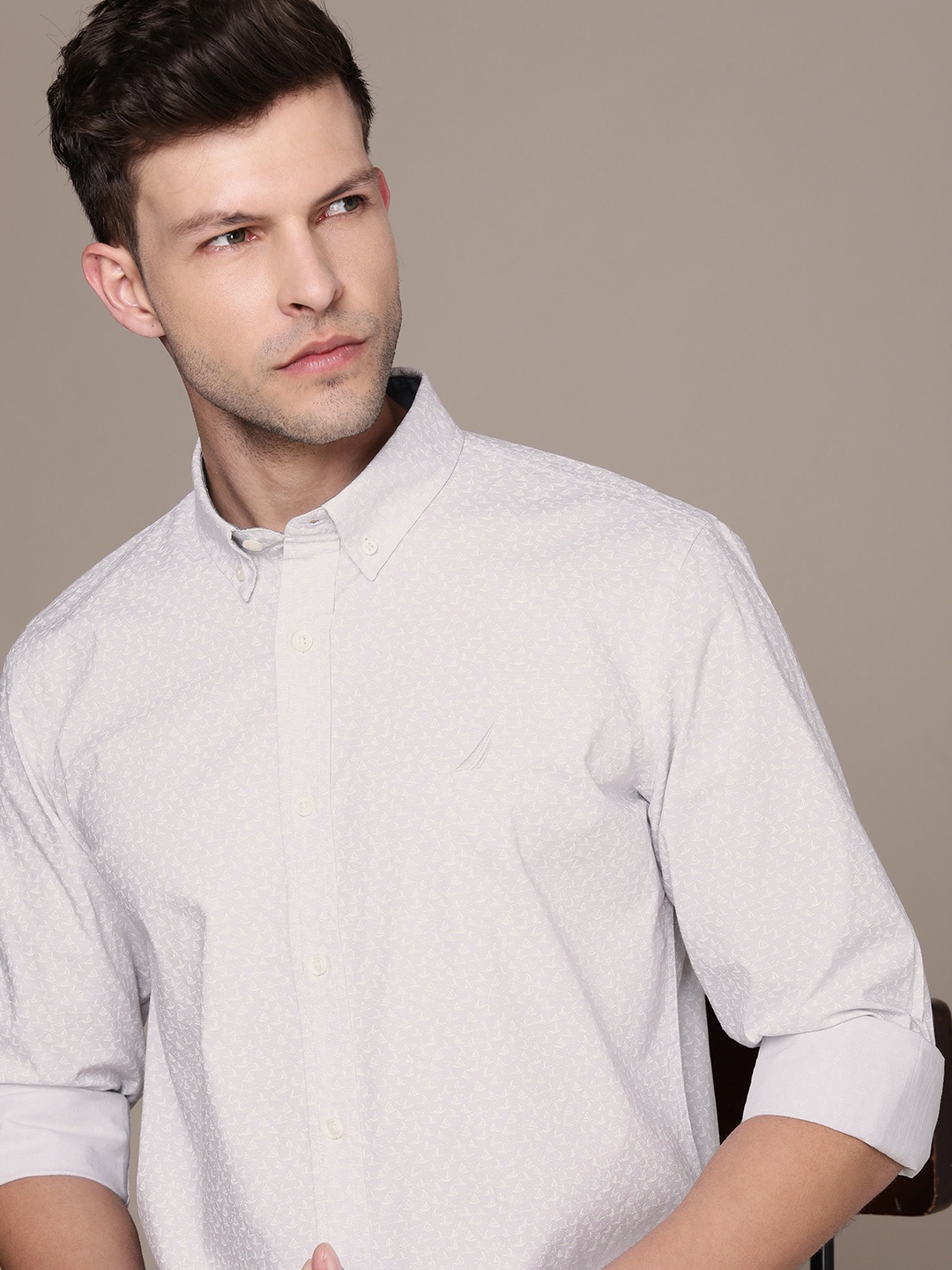 

Nautica Slim Fit Conversational Printed Casual Shirt, Grey