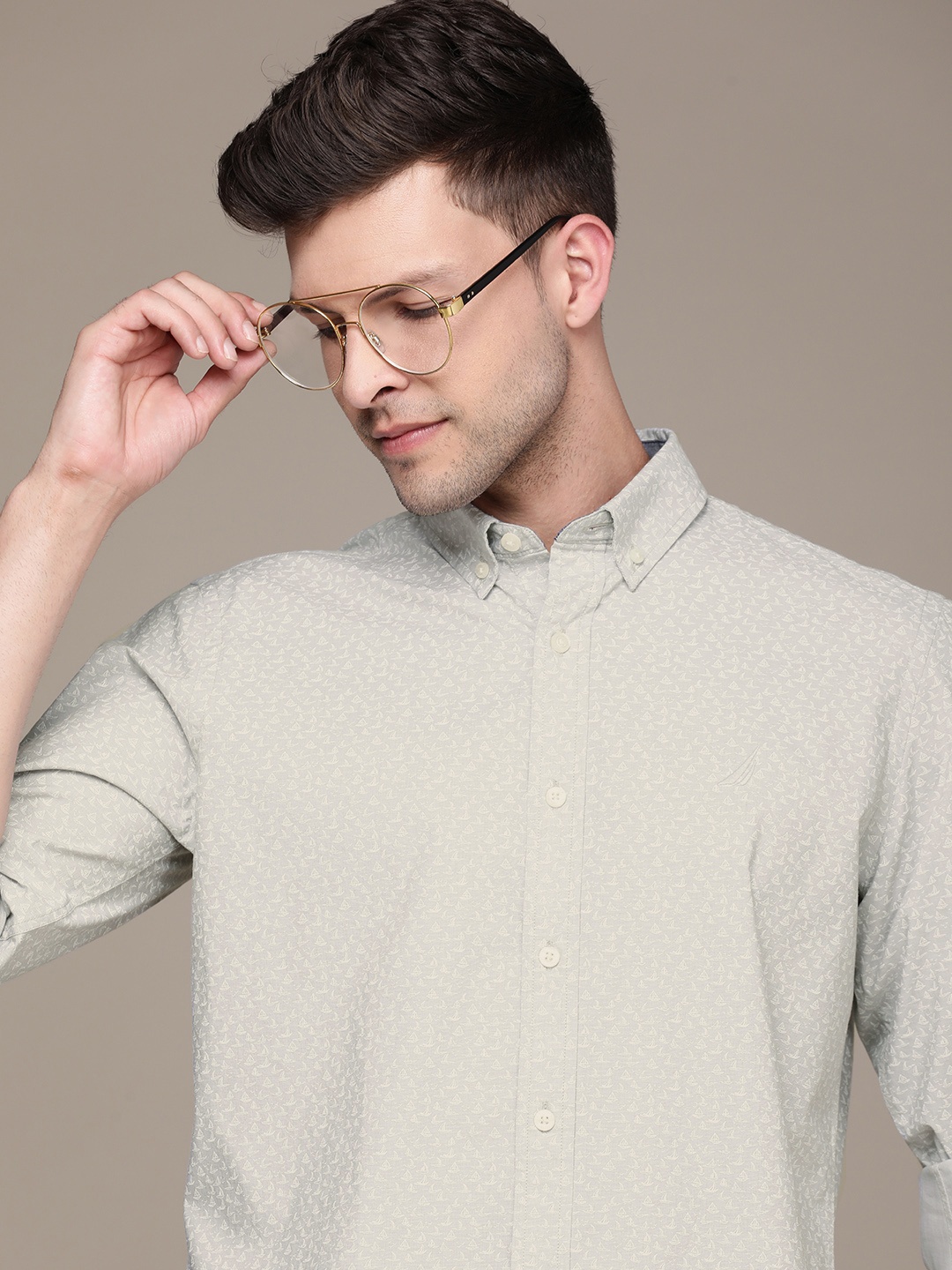 

Nautica Slim Fit Conversational Printed Casual Shirt, Grey