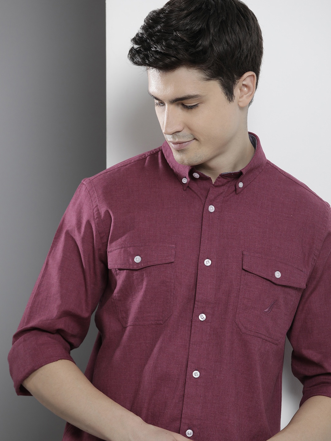 

Nautica Solid Button-Down Collar Pure Cotton Classic Fit Casual Shirt, Magenta