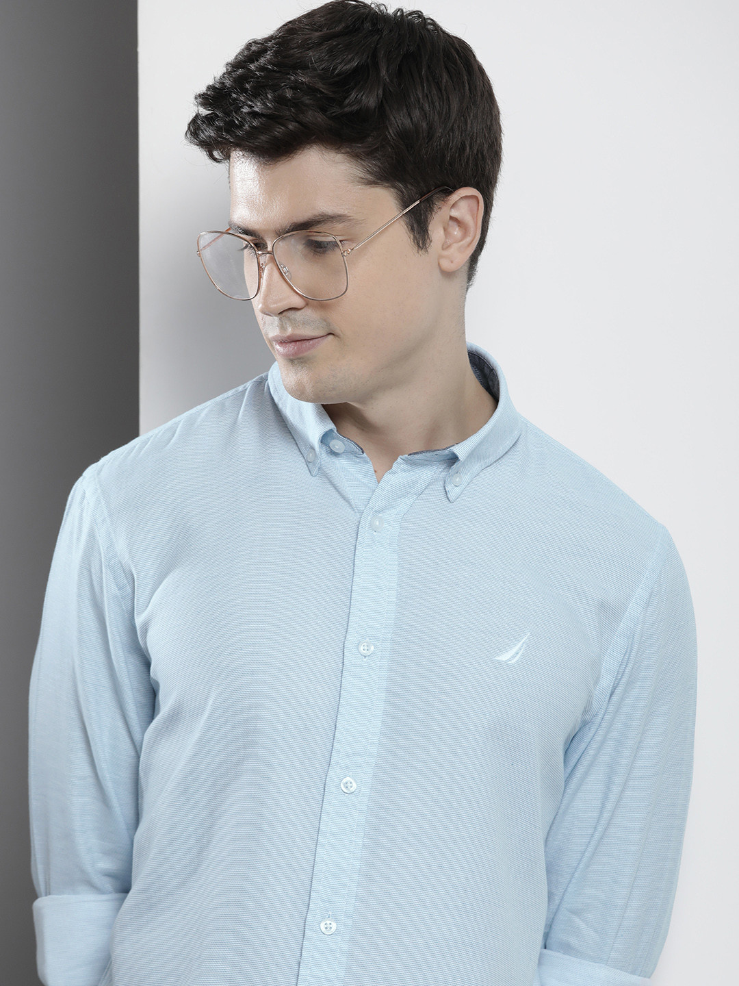 

Nautica Textured Button-Down Collar Classic Fit Casual Shirt, Blue