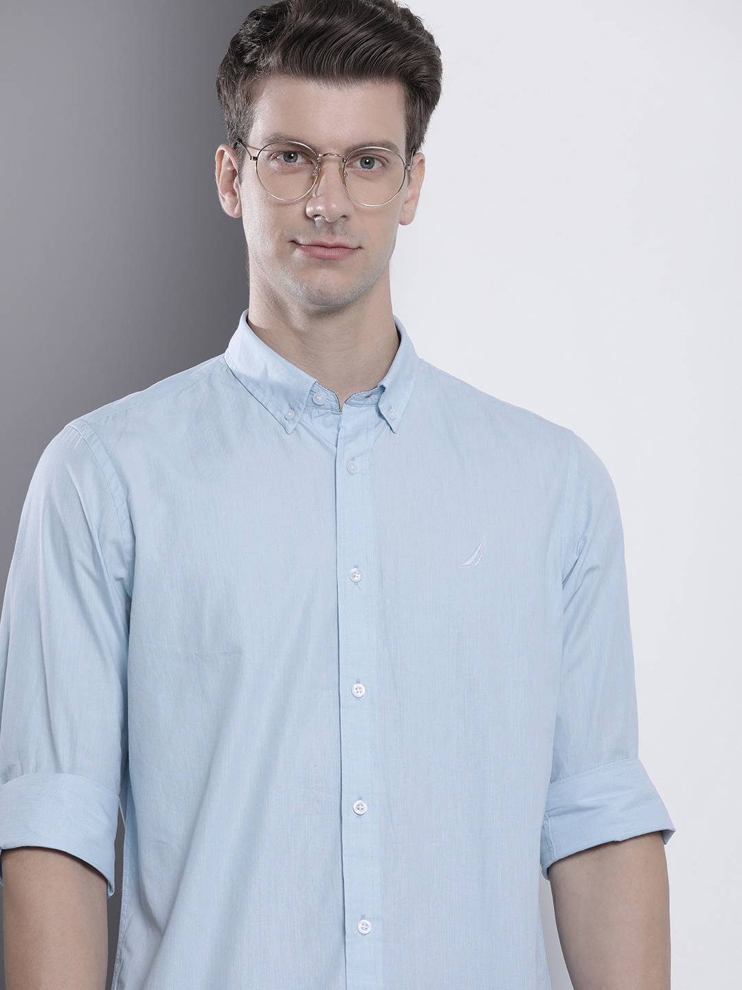 

Nautica Solid Classic Fit Pure Cotton Casual Shirt, Blue