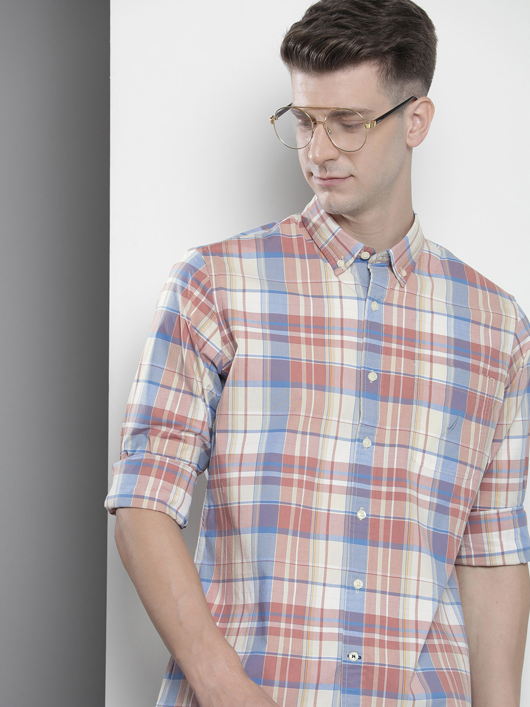 

Nautica Classic Fit Checked Casual Shirt, Blue