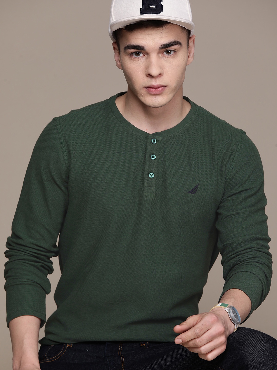 

Nautica Henley Neck Pure Cotton T-shirt, Green