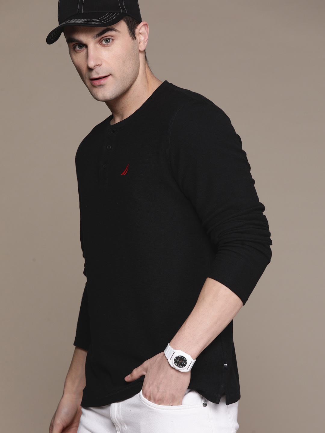 

Nautica Henley Neck Pure Cotton T-shirt, Black