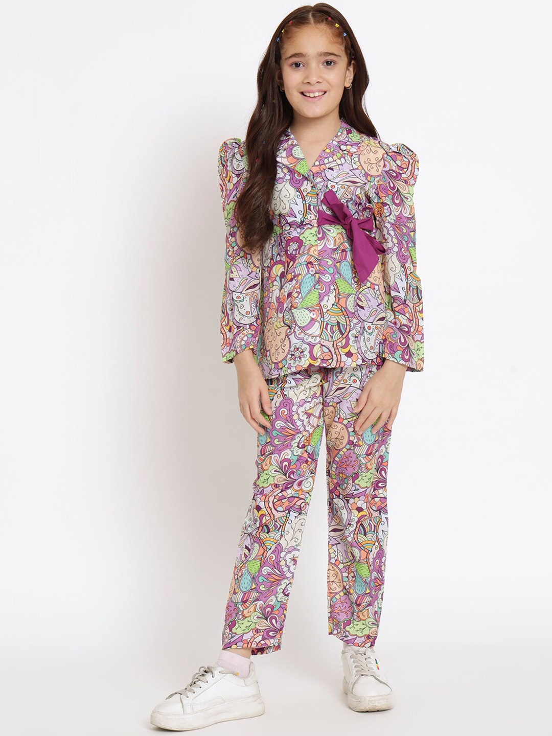 Readiprint Girls Abstract Printed Shirt With Trousers, Purple
