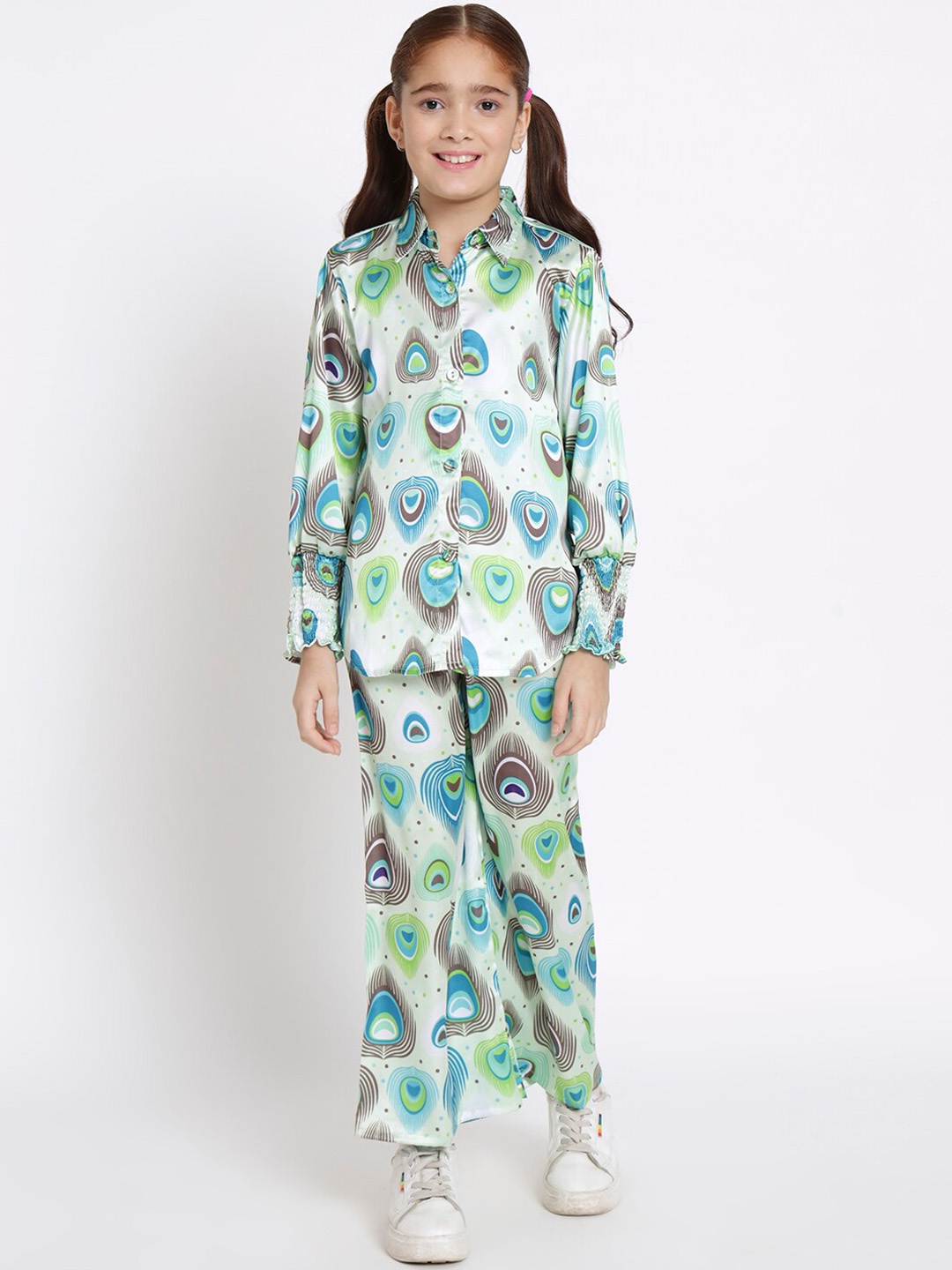

Readiprint Fashions Girls Conversational Printed Satin Shirt & Trouser, Green