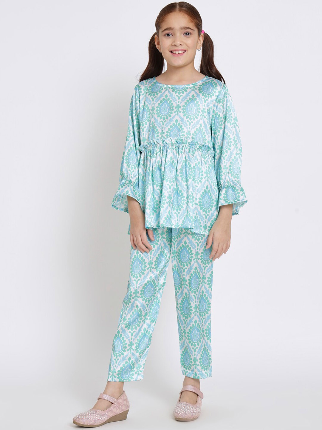 

Readiprint Fashions Girls Ethnic Motifs Printed Top & Trouser, Sea green