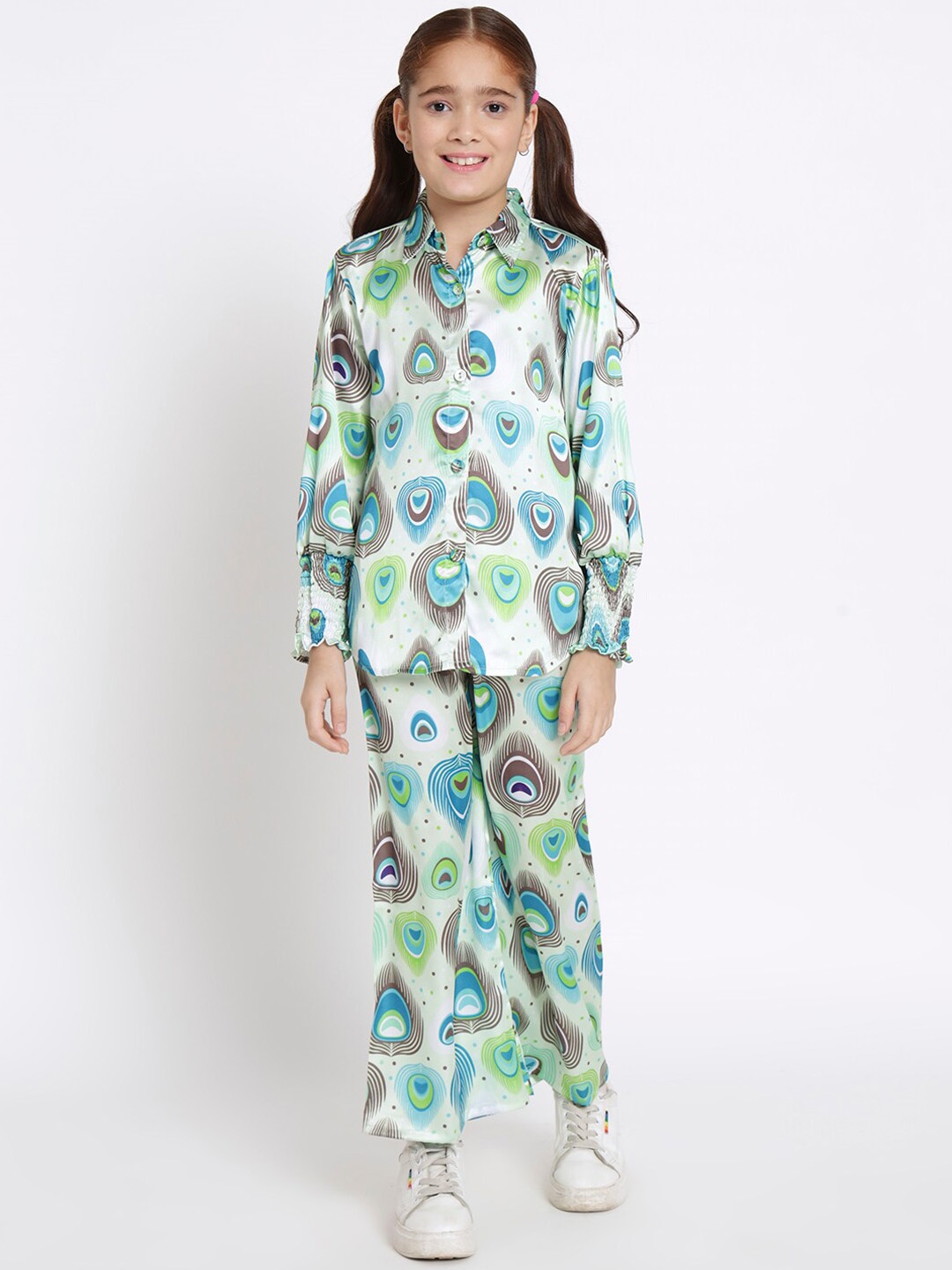 Readiprint Girls Conversational Printed Shirt With Palazzo, Green