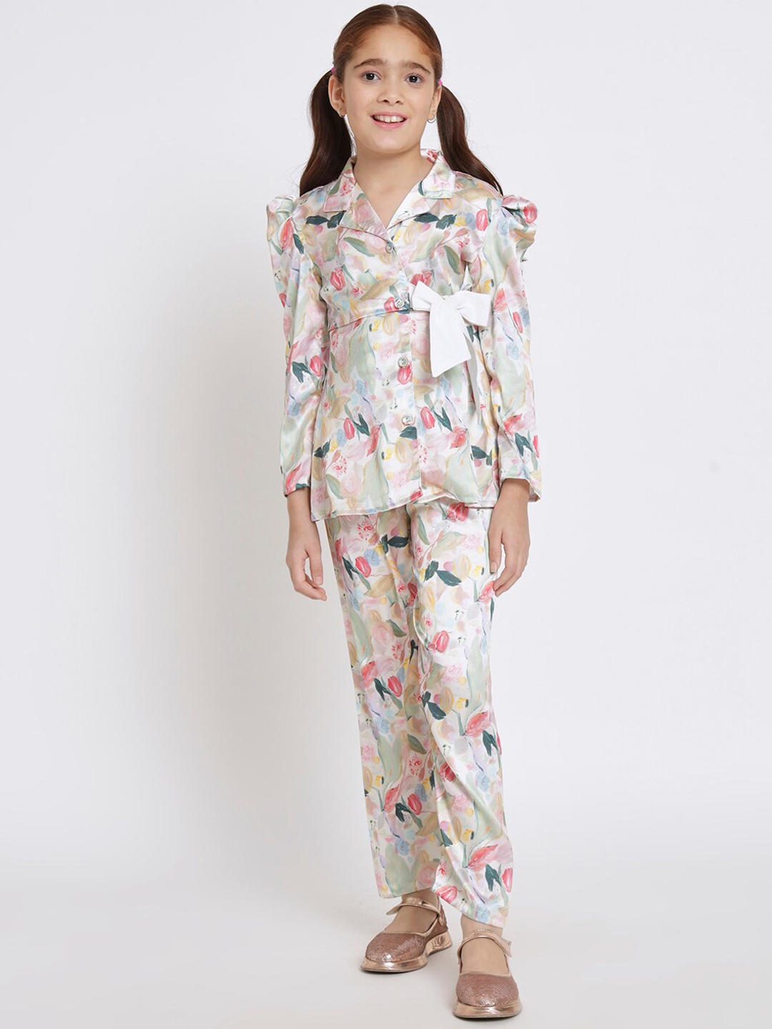 

Readiprint Girls Floral Printed Satin Shirt & Trouser, White