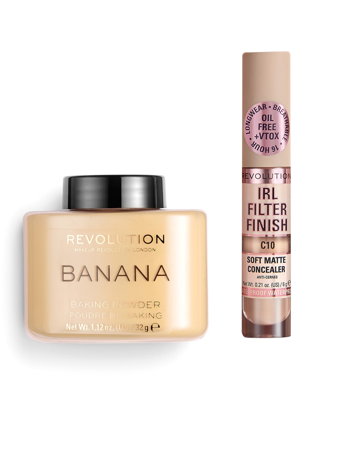 

Makeup Revolution London Set of Banana Loose Powder & IRL Filter Finish Concealer - C9.5, Beige