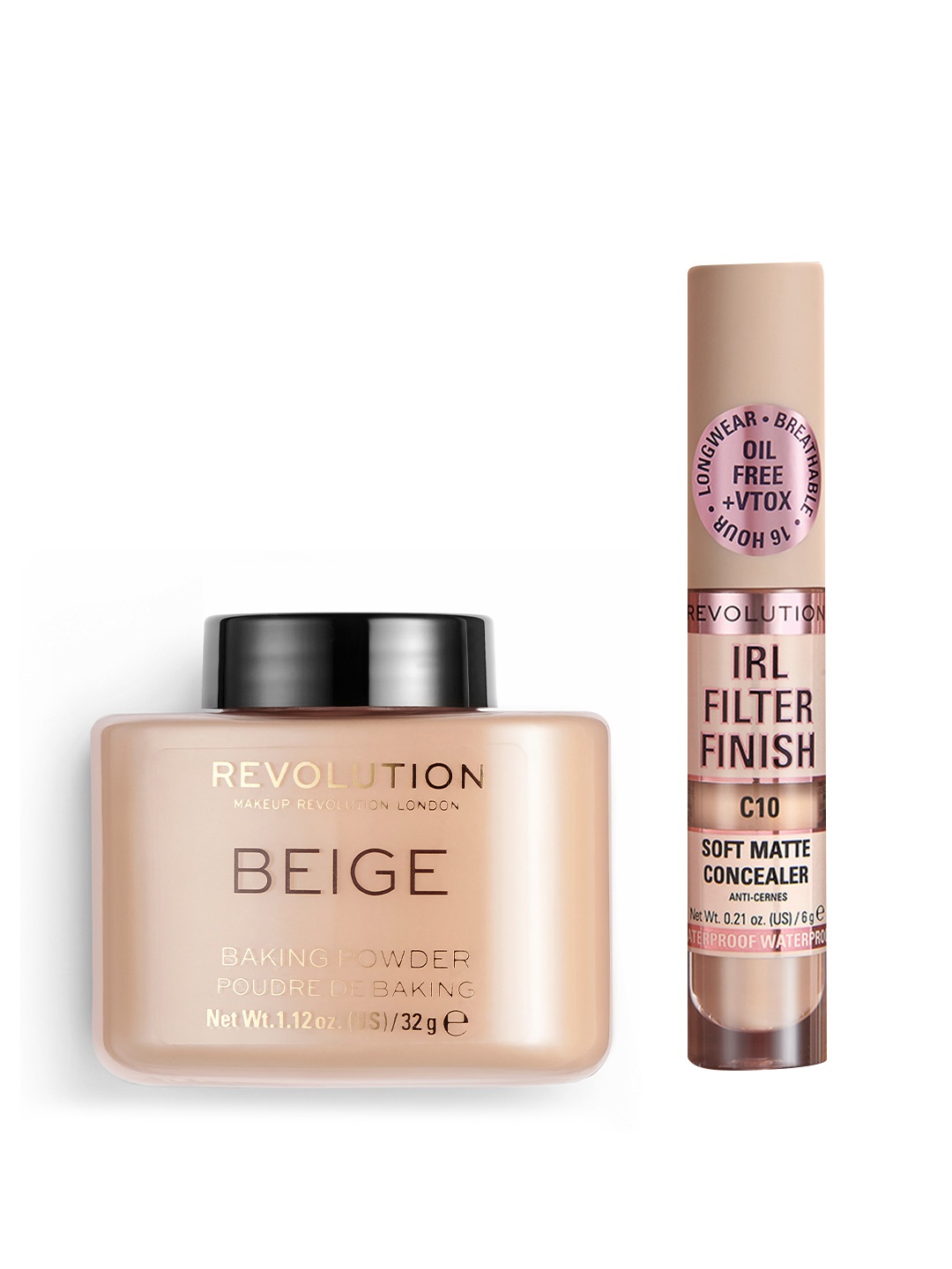 

Makeup Revolution London Set of Beige Loose Baking Powder & IRL Filter Finish Concealer