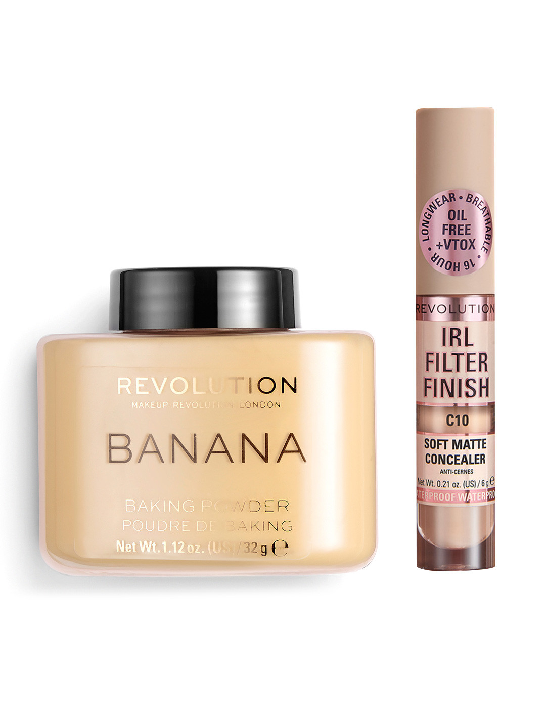 

Makeup Revolution London Set of Banana Loose Powder & IRL Filter Finish Concealer - C0.1, Beige