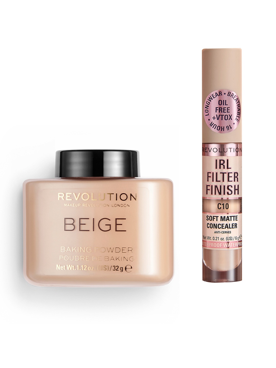 

Makeup Revolution London Set of Beige Loose Baking Powder & IRL Filter Finish Concealer-C9