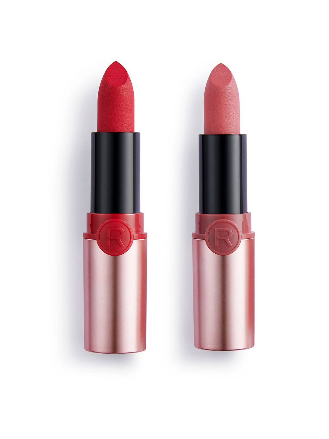 

Makeup Revolution London Set Of 2 Powder Matte Lipstick 3.5g Each - Fascination & Rosy, Red