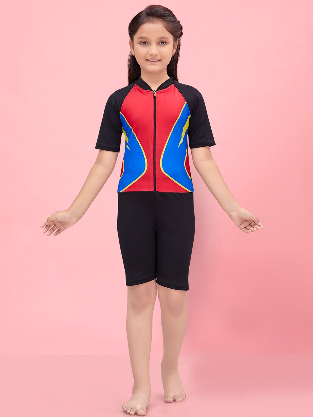 

BAESD Girls Colourblocked Legsuit Swimwear, Red