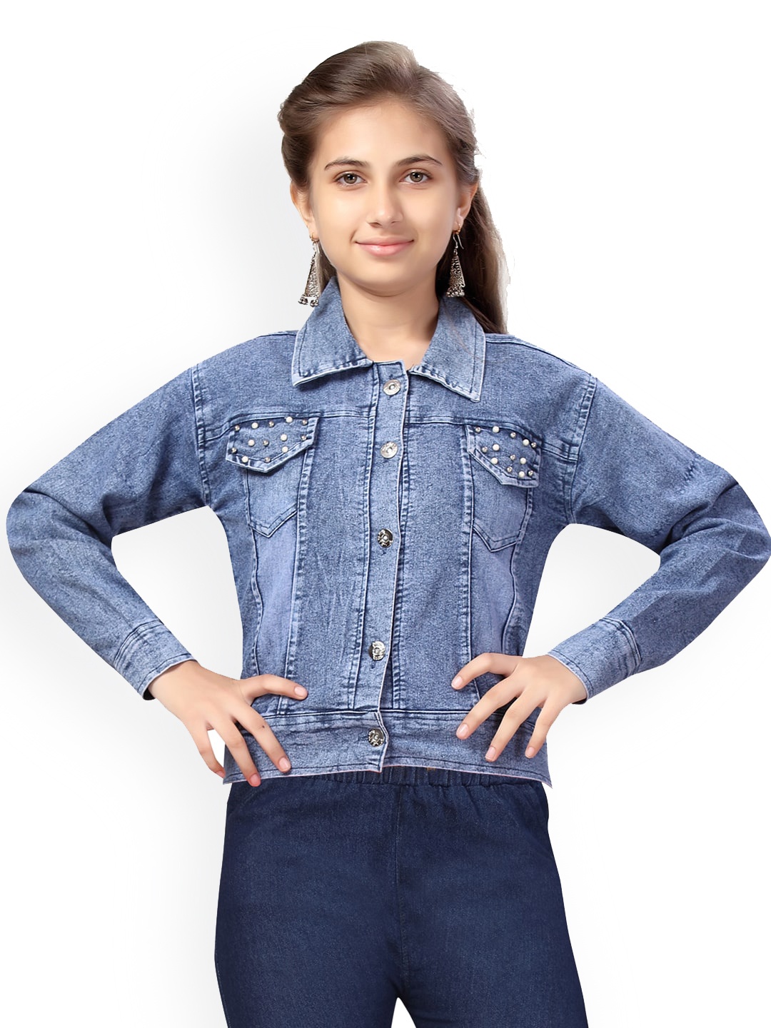 

BAESD Girls Washed Striped Lightweight Crop Denim Jacket, Blue