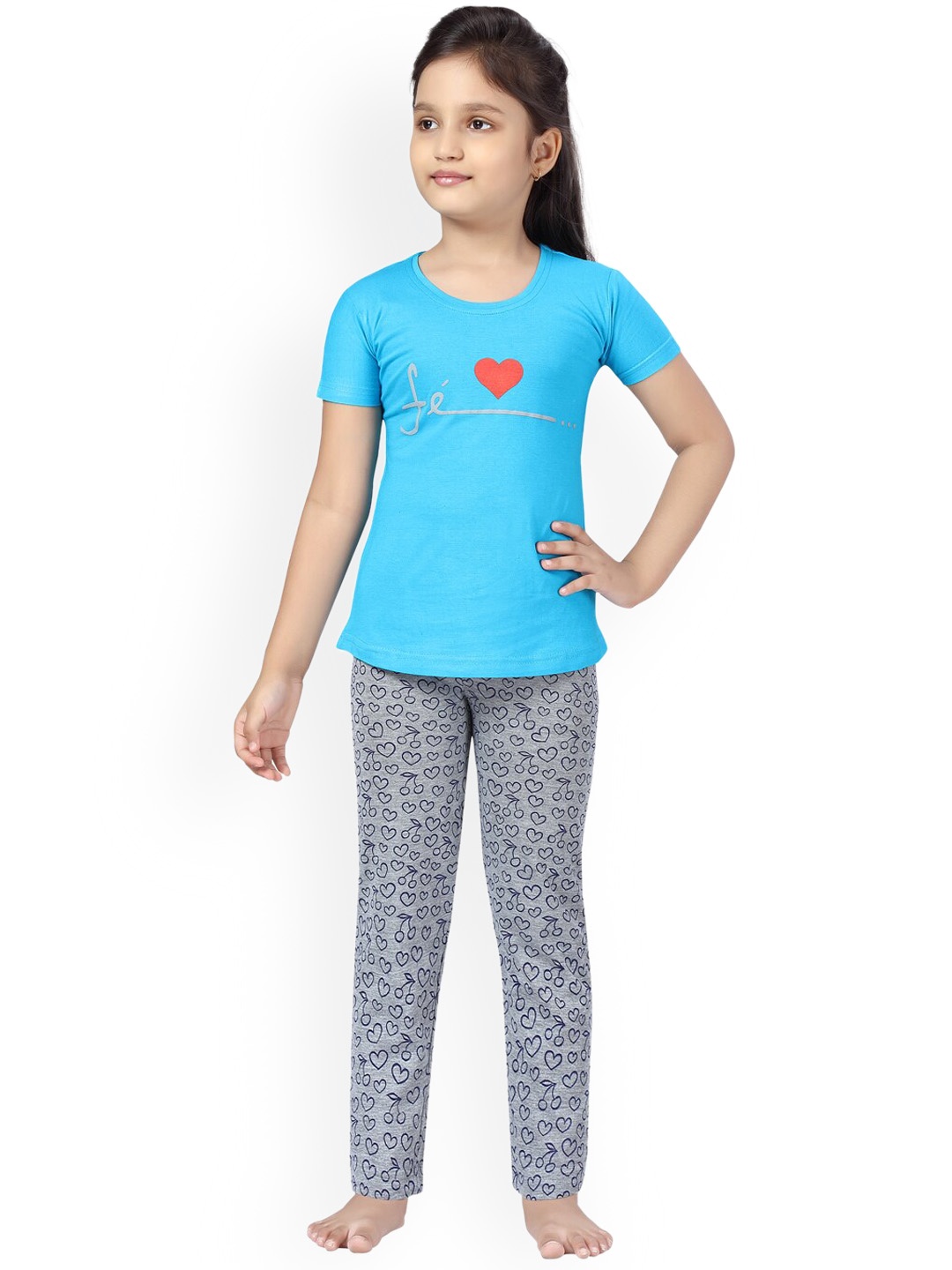 

BAESD Girls Graphic Printed T-Shirt with Pyjamas, Turquoise blue